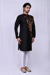 Shop_Arihant Rai Sinha_Black Art Silk Floral Pattern Overlapped Kurta And Pant Set
