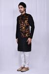 Buy_Nazaakat by Samara Singh_Black Art Silk Floral Pattern Overlapped Kurta Set_Online_at_Aza_Fashions