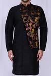 Shop_Arihant Rai Sinha_Black Art Silk Floral Pattern Overlapped Kurta Set_Online_at_Aza_Fashions