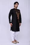 Arihant Rai Sinha_Black Art Silk Floral Pattern Overlapped Kurta And Cowl Pant Set_Online_at_Aza_Fashions