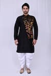 Buy_Arihant Rai Sinha_Black Art Silk Floral Pattern Overlapped Kurta And Cowl Pant Set_Online_at_Aza_Fashions