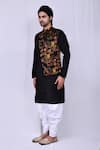 Arihant Rai Sinha_Black Art Silk Floral Pattern Overlapped Kurta And Cowl Pant Set_Online