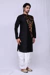 Arihant Rai Sinha_Black Art Silk Floral Pattern Overlapped Kurta And Dhoti Pant Set_Online_at_Aza_Fashions