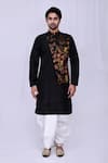 Buy_Arihant Rai Sinha_Black Art Silk Floral Pattern Overlapped Kurta And Dhoti Pant Set_Online_at_Aza_Fashions