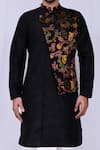 Shop_Arihant Rai Sinha_Black Art Silk Floral Pattern Overlapped Kurta And Dhoti Pant Set_Online_at_Aza_Fashions