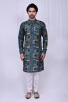 Buy_Nazaakat by Samara Singh_Sky Blue Kurta: Cotton Silk Printed Moroccan Pattern Set For Men_Online_at_Aza_Fashions