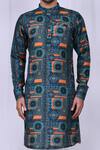 Shop_Nazaakat by Samara Singh_Sky Blue Kurta: Cotton Silk Printed Moroccan Pattern Set For Men_Online_at_Aza_Fashions