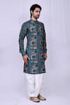 Nazaakat by Samara Singh_Sky Blue Kurta: Cotton Silk Printed Moroccan Pattern And Dhoti Pant Set For Men_Online_at_Aza_Fashions