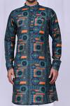 Shop_Nazaakat by Samara Singh_Sky Blue Kurta: Cotton Silk Printed Moroccan Pattern And Dhoti Pant Set For Men_Online_at_Aza_Fashions