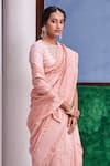 Dressfolk_Peach Silk Woven Stripe Dilkhush Pattern Saree  _Online_at_Aza_Fashions