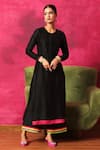 Dohr India_Black Kurta Embroidery Floral Round Placket Palazzo Set  _Online_at_Aza_Fashions