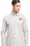 Shop_Rohit Gandhi + Rahul Khanna_Grey Linen Embroidery Zipper Shirt _Online_at_Aza_Fashions