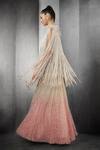 Shop_Rohit Gandhi + Rahul Khanna_Pink Tulle, Linen Sequins, Crystals Astral Ombre Embellished Gown With Cape _Online_at_Aza_Fashions