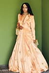 Shop_Esha Arora_Pink Cotton Satin Embroidered Zardozi Work Notched Lapel Blazer Lehenga Set _Online_at_Aza_Fashions