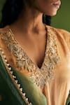 Shop_Esha Arora_Gold Chanderi Tissue Floral V Neck Neckline Embroidered Kurta Set_Online_at_Aza_Fashions