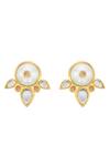 Isharya_White Mirrors, Pearls, Cut Work Limelight And Flutter Stud Earrings _Online_at_Aza_Fashions