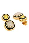 Shop_ISHARYA_Gold Plated Crystals And Enamelled Bling Drop Earrings _Online_at_Aza_Fashions