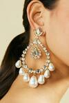 Buy_Isharya_White Japanese Cotton Ball Pearl Elongated Crystal Studded Jhoomer Earrings_Online_at_Aza_Fashions
