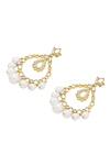 Shop_Isharya_White Japanese Cotton Ball Pearl Elongated Crystal Studded Jhoomer Earrings_Online_at_Aza_Fashions