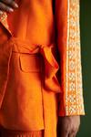 Esha Arora_Orange Vegan Silk Embroidered Sequin Notched Lapel Collar Blazer Sharara Set _at_Aza_Fashions