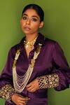 Buy_Esha Arora_Purple Cotton Satin Embroidery Geometric Collared Neck Shirt And Pant Set _Online_at_Aza_Fashions