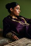 Esha Arora_Purple Cotton Satin Embroidery Geometric Collared Neck Shirt And Pant Set _at_Aza_Fashions