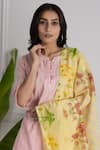 Shop_HOUSE OF TA-YA_Pink Cotton Embroidered Stripes Band Collar Tonal Straight Kurta Set _Online_at_Aza_Fashions