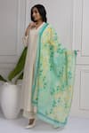 HOUSE OF TA-YA_Off White Cotton Woven Geometric V Neck Kurta Set With Printed Floral Dupatta _Online_at_Aza_Fashions