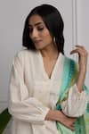 Shop_HOUSE OF TA-YA_Off White Cotton Woven Geometric V Neck Kurta Set With Printed Floral Dupatta _Online_at_Aza_Fashions