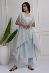 Buy_HOUSE OF TA-YA_Blue Cotton Solid Jacket Open Tonal Pattern Kurta Set _Online_at_Aza_Fashions