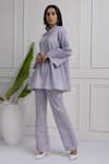 HOUSE OF TA-YA_Blue Cotton Pintucked Keyhole Top And Pant Set _Online_at_Aza_Fashions