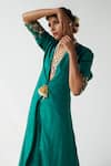 Esha Arora_Green Silk Sequin, Zari And Bead Work Deep V Neck Jacket Kurta And Pant Set _Online_at_Aza_Fashions