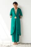 Esha Arora_Green Silk Sequin, Zari And Bead Work Deep V Neck Jacket Kurta And Pant Set _at_Aza_Fashions
