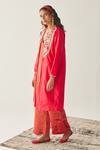 Buy_Esha Arora_Red Chanderi Tissue Hand Embroidered Cutdana V Neck Jacket Kurta Set _at_Aza_Fashions