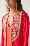 Buy_Esha Arora_Red Chanderi Tissue Hand Embroidered Cutdana V Neck Jacket Kurta Set _Online_at_Aza_Fashions