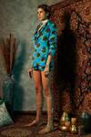 Esha L Amin_Blue Modal, Satin Abstract Flower Print High Waist Shorts _Online_at_Aza_Fashions