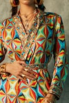 Esha L Amin_Multi Color Viscose Crepe Printed Geometric Shirt Blazer Maxi Dress _Online_at_Aza_Fashions