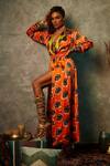 Esha L Amin_Orange Viscose, Crepe Embroidery Shawl Abstract Flower Print Blazer Maxi Dress _Online_at_Aza_Fashions
