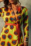 Esha L Amin_Orange Viscose, Crepe Embroidery Shawl Neck Abstract Flower Print Blazer Dress _Online_at_Aza_Fashions