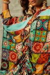 Esha L Amin_Multi Color Modal, Satin V-neck Tile Print Drawstring Kaftan _Online_at_Aza_Fashions