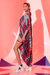 Esha L Amin_Multi Color Viscose, Crepe V-neck Coachella Drawstring Kaftan _Online_at_Aza_Fashions