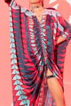 Buy_Esha L Amin_Multi Color Viscose, Crepe V-neck Coachella Drawstring Kaftan _Online_at_Aza_Fashions