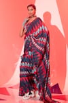 Esha L Amin_Multi Color Viscose Crepe Print Geometric Motifs Coachella Pre-draped Saree _Online_at_Aza_Fashions