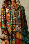 Esha L Amin_Multi Color Viscose Crepe Printed Tile V Neck Kurta _Online_at_Aza_Fashions