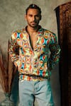 Esha L Amin_Multi Color Viscose Crepe Printed Big Square Bomber Jacket _Online_at_Aza_Fashions