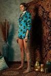 Shop_Esha L Amin_Blue Viscose Crepe Printed Blotch Spread Collar Shirt _at_Aza_Fashions