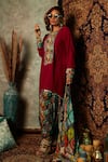 Buy_Esha L Amin_Maroon Double Georgette Printed Abstract Round Tile Placket Kurta _Online_at_Aza_Fashions