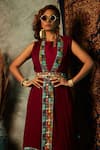 Esha L Amin_Maroon Double Georgette Plain Round Neck Maxi Dress _Online_at_Aza_Fashions