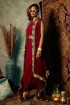 Buy_Esha L Amin_Maroon Double Georgette Plain Round Neck Maxi Dress _at_Aza_Fashions