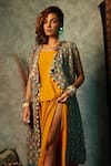 Buy_Esha L Amin_Multi Color Viscose Crepe Printed Small Square Open Long Jacket  _Online_at_Aza_Fashions